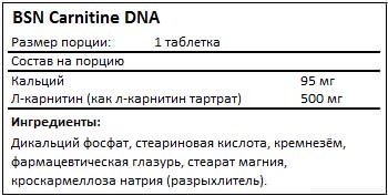 Состав Carnitine DNA от BSN Состав Carnitine DNA от BSN