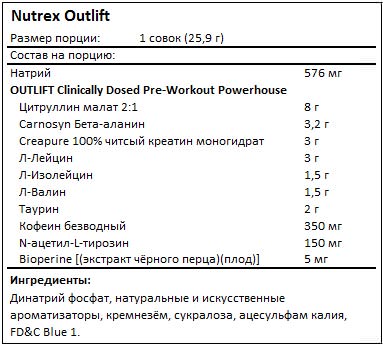 Состав Outlift от Nutrex Состав Outlift от Nutrex