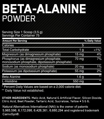 Состав Beta-Alanine Powder от Optimum Nutrition