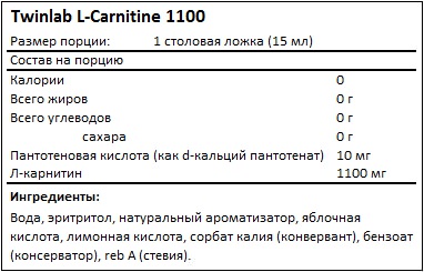 Состав L-Carnitine Fuel 1100 от Twinlab Состав L-Carnitine Fuel 1100 от Twinlab
