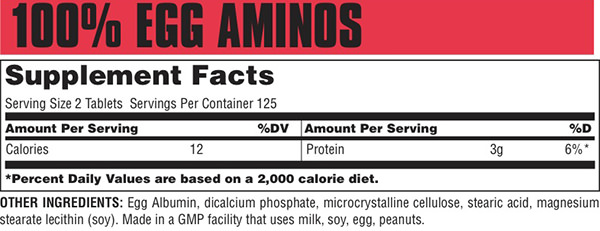 Состав Universal Nutrition 100% Egg Aminos
