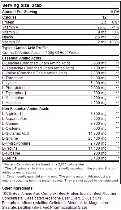 Состав 100% Beef Aminos от Universal Nutrition