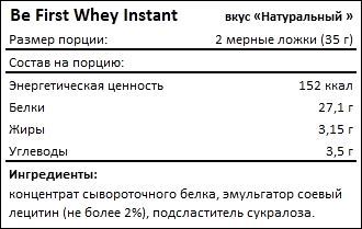 Состав Be First Whey Instant