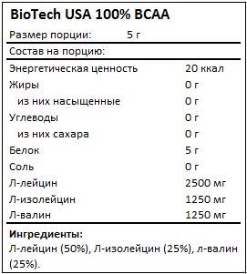 Состав 100% BCAA от BioTech USA