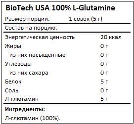 Состав 100% L-Glutamine от BioTech USA