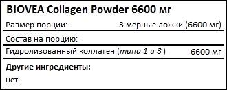 Состав BIOVEA Collagen Powder 6600 мг