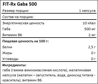 Состав FIT-Rx Gaba 500