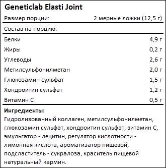 Состав Geneticlab Elasti Joint