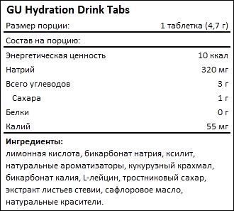 Состав GU Hydration Drink Tabs