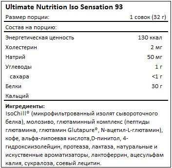 Состав Iso Sensation 93 от Ultimate Nutrition