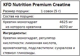 Состав Premium Creatine от KFD Nutrition