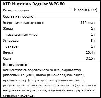 Состав Regular WPC 80 от KFD Nutrition