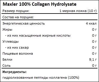 Состав Maxler 100% Collagen Hydrolysate