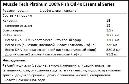 Состав Platinum 100% Fish Oil 4x Essential Series от Muscle Tech