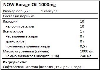 Состав Borage Oil 1000mg от NOW