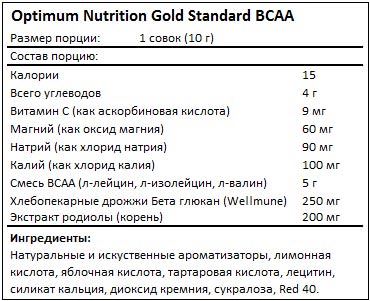 Состав BCAA Gold Standard от Optimum Nutrition