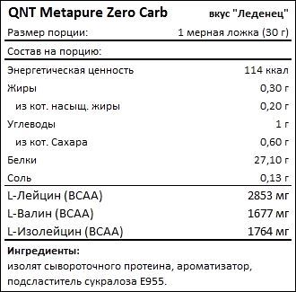 Состав Metapure Zero Carb от QNT