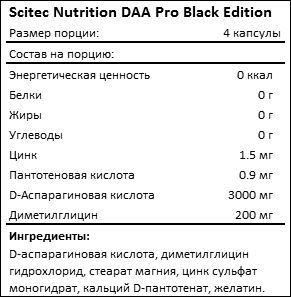 Состав DAA Pro Black Edition от Scitec Nutrition
