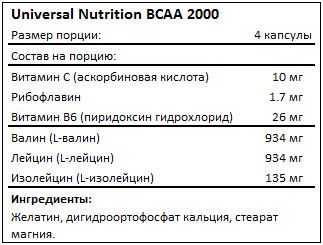 Состав Universal Nutrition BCAA 2000