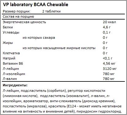 Состав BCAA Chewable 4-1-1 от Vplab