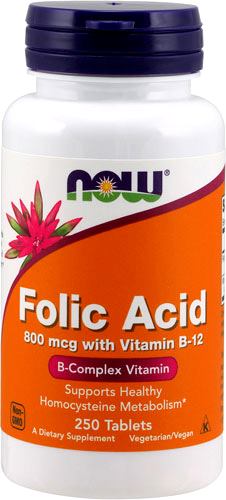 Фолиевая кислота с витамином Б12 NOW Folic Acid 800mcg with Vitamin B12