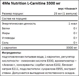 Состав 4Me Nutrition L-Carnitine 3300 мг