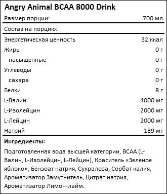 Состав Angry Animal BCAA 8000