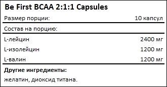 Состав Be First BCAA 2-1-1 capsules