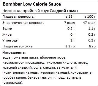 Состав BombBar Low Calorie Sauce