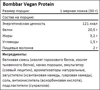 Состав Bombbar Vegan Protein