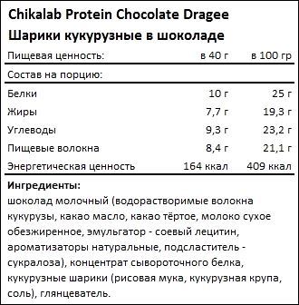 Состав Chikalab Protein Chocolate Dragee