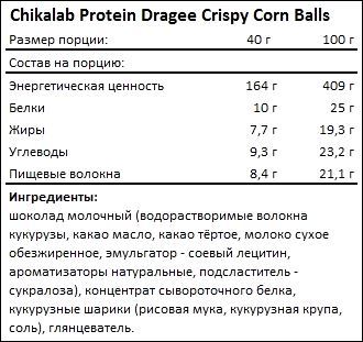 Состав Chikalab Protein Dragee Crispy Corn Balls