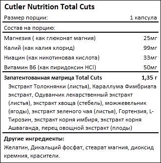 Состав Cutler Nutrition Total Cuts