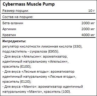 Состав Cybermass Muscle Pump