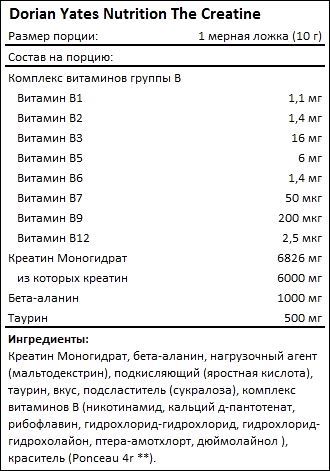 Состав Dorian Yates Nutrition The Creatine