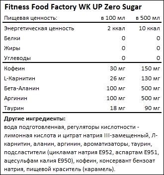 Состав Fitness Food Factory WK UP Zero Sugar