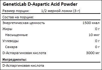 Состав GeneticLab D-Aspartic Acid Powder