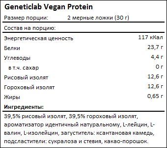 Состав GeneticLab Vegan Protein
