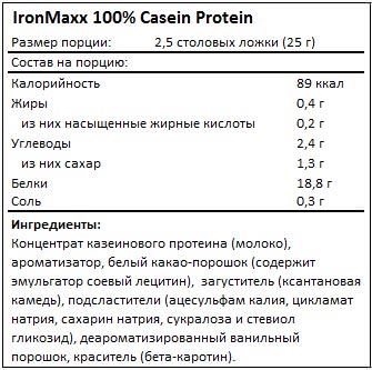 Состав 100% Casein Protein от IronMaxx