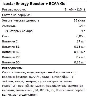 Состав Isostar Energy Booster plus BCAA Gel