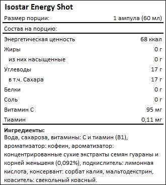 Состав Isostar Energy Shot