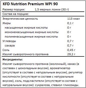 Состав Premium WPI 90 от KFD Nutrition