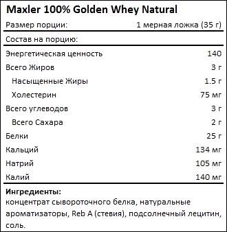 Состав Maxler 100 Golden Whey Natural