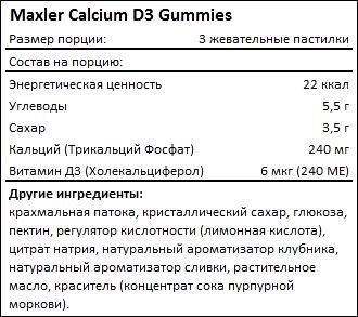 Состав Maxler Calcium D3 Gummies