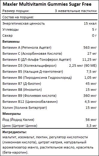 Состав Maxler Multivitamin Gummies Sugar Free