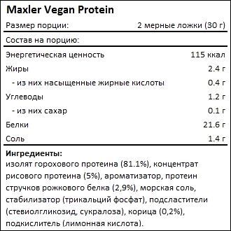 Состав Maxler Vegan Protein