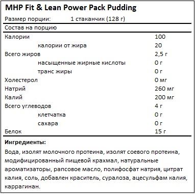Состав Fit & Lean Power Pak Pudding от MHP