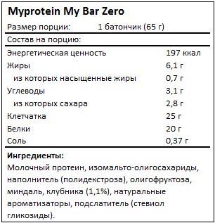 Состав My Bar Zero от Myprotein