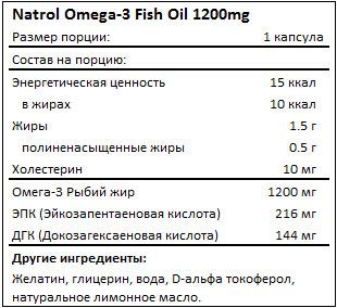 Состав Omega-3 Fish Oil 1200mg от Natrol