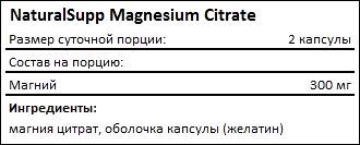 Состав NaturalSupp Magnesium Citrate